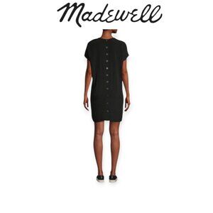 Madewell Black Crewneck Button Back Easy Mini Dress Short Sleeve XS Viscose Soft